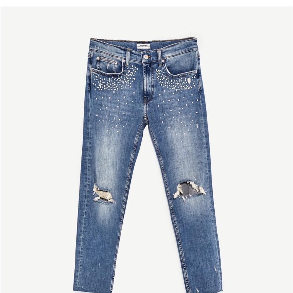 ZARA pearl studded boyfriend jeans